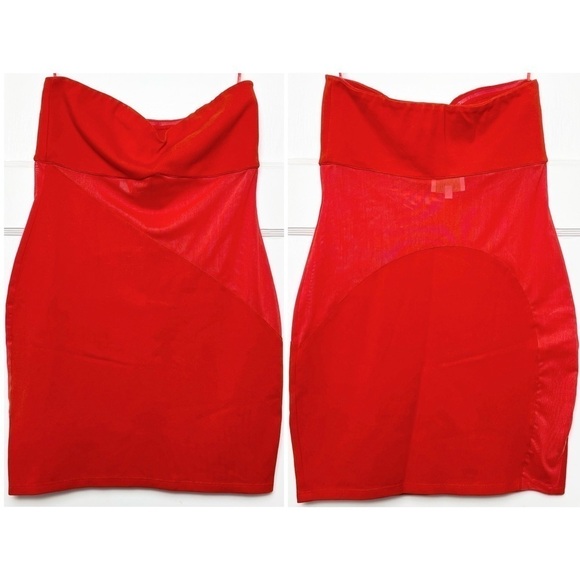 VICTOR GLEMAUD Red Ponte Knit Strapless Sheer Panel Cutout Bodycon Mini‎ Dress M - Picture 5 of 9